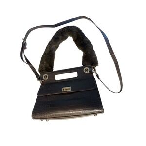 Like Dreams Satchel Top Handle Faux Fur‎ Croc Embossed Shoulder Bag